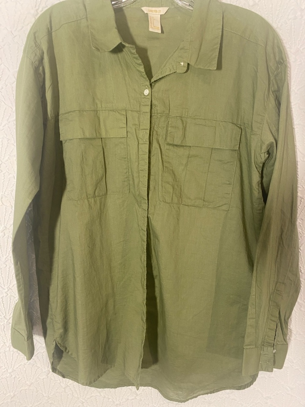 Forever 21 Olive Green Military Shirt Jacket Size small layers Earthy Rustic